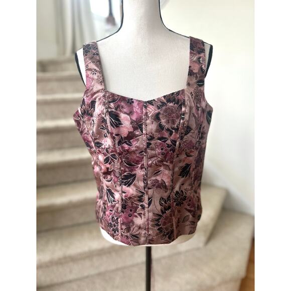 Vintage Bandolino Pink Floral Brocade Lace Up Corset - Picture 1 of 6